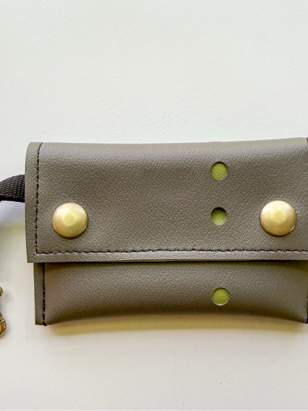 Holly Aiken Atomic Gray and GreenFaux Leather Snap KeyWallet with Brass Hardware